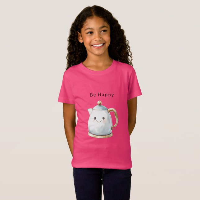 Camiseta Bule de Chá Fofo Seja Feliz (Frente Completa)