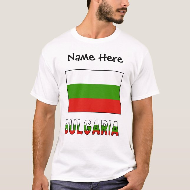 Camiseta Bulgária e bandeira búlgara com seu nome (Frente)