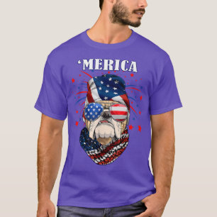 Camiseta Bulhdog Dog Lover USA Flag Merica Red White Blue 4