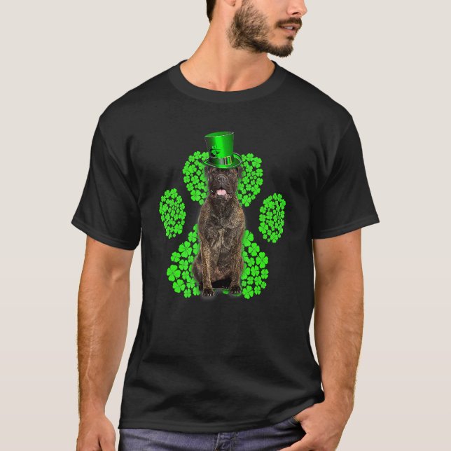 Camiseta Bull Mastiff Shamrock Paw C Dia de São Patrício 1 (Frente)