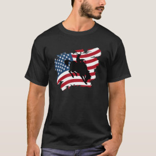 Camiseta Bull Patriotic Bull Riding USA Flag Bull Rider Sil