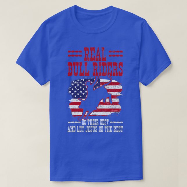 Camiseta Bull Riding American Flag Rodeo Patriotic Christia (Frente do Design)
