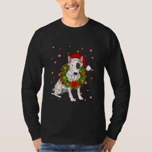 Camiseta Bull Terrier Christmas Santa Hat Xmas Lights Dog