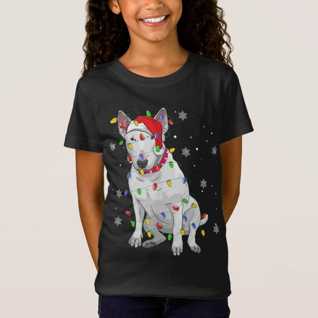 Camiseta Bull Terrier Christmas Sweet Dog Xmas Lights Tre (Frente)