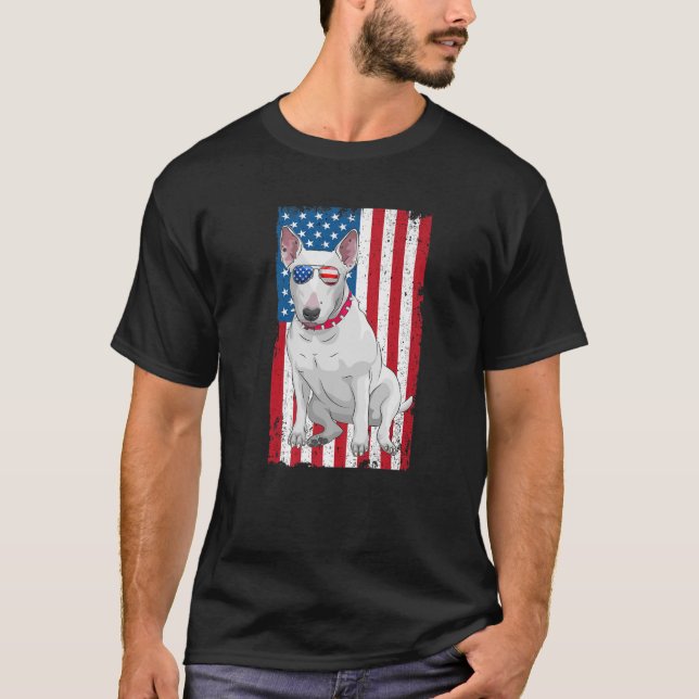 Camiseta Bull Terrier Dad Mom American Flag Miniature Bull (Frente)