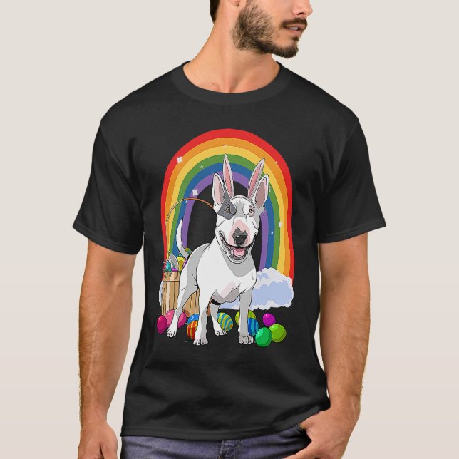Camiseta Bull Terrier Dog Happy Easter Eggs Bunny Kids (Frente)
