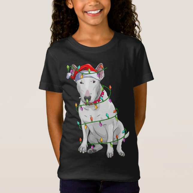 Camiseta Bull Terrier Dog Lover Xmas Santa Hat Bull Terrier (Frente)
