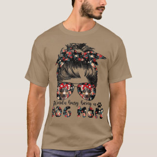 Camiseta Bull Terrier Dog Mãe Mensagem Bun Hair Glasse