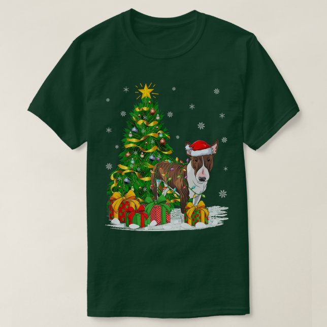 Camiseta Bull Terrier Dog Xmas Tree Papais noeis Bull Terri (Frente do Design)