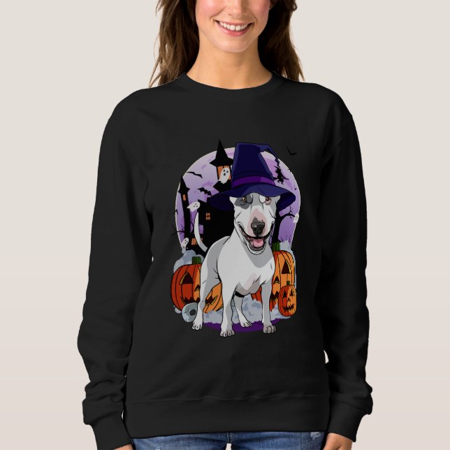 Camiseta Bull Terrier Happy Halloween Witch Dog Pumpkin Spo (Frente)