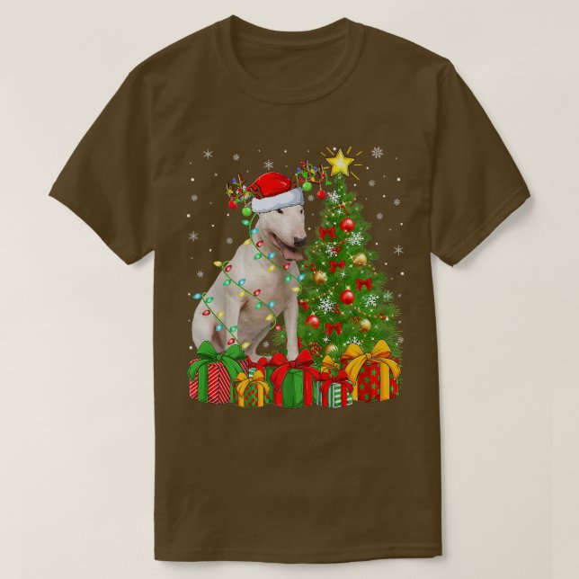 Camiseta Bull Terrier Lighting Xmas Tree Papais noeis Bull  (Frente do Design)