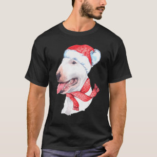 Camiseta Bull Terrier Santa Hat Red Scarf Cachma Cachorro F