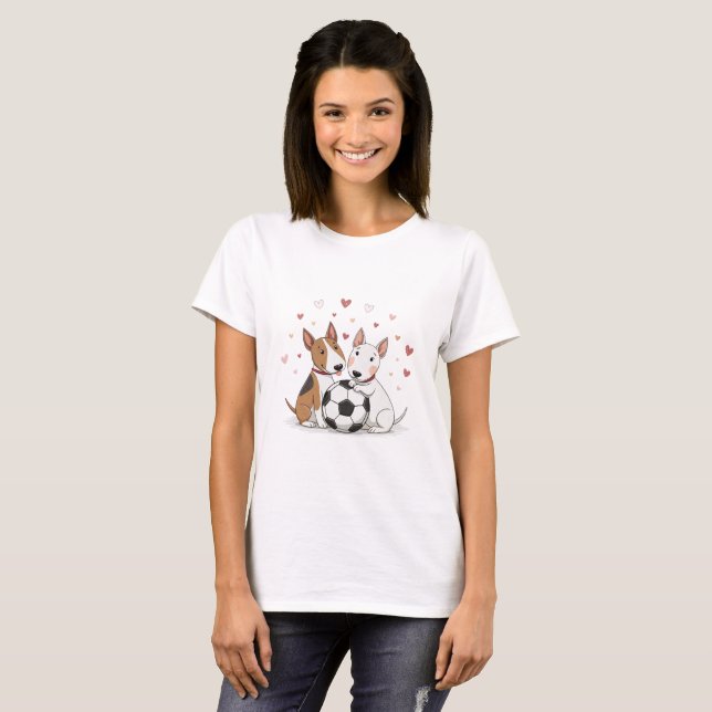 Camiseta Bull Terriers with Soccer Ball for Valentine's Day (Frente Completa)