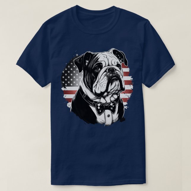 Camiseta Bulldog 4 de julho de 6 (Frente do Design)