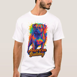 Camiseta Bulldog Americano de pop Art - Cão Neon Vibrante