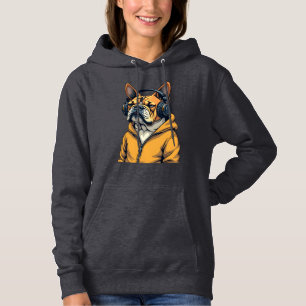 Camiseta Bulldog Antigo de Headphones Vestindo Capuz Música