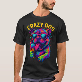 Camiseta Bulldog Caótico com Óculos e Casquinha de Sorvete