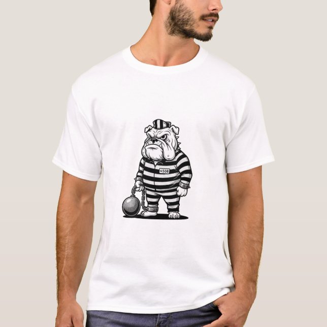 Camiseta Bulldog clássico prisioneiro com corrente de bola (Frente)