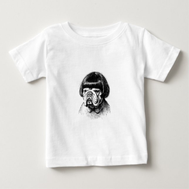 Camiseta Bulldog com uma peruca (Estilo 1) Arte Refinada (Frente)