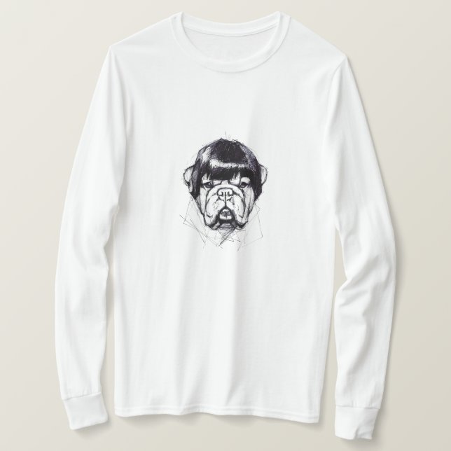 Camiseta Bulldog com uma peruca (Estilo 3) Arte Refinada (Frente do Design)