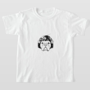 Camiseta Bulldog com uma peruca (Estilo 8) Arte fina
