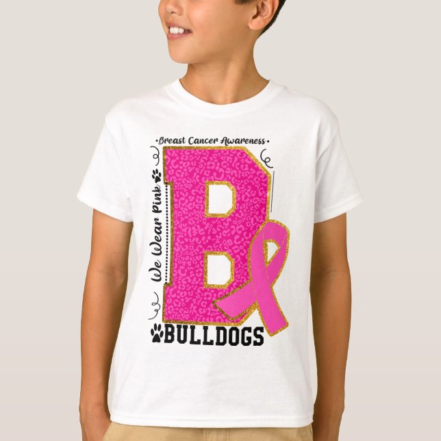 Camiseta Bulldog Cor-de-Rosa vestido Sensibilização para o  (Frente)