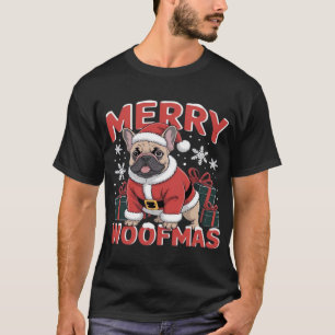Camiseta Bulldog Francês Chapéu do Papai Noel Natal Alegre