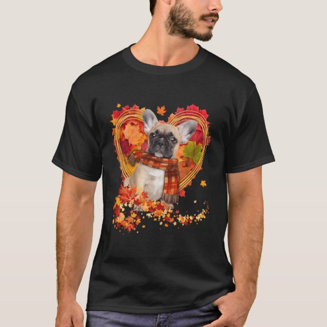 Camiseta Bulldog Francês Com As Folhas Do Outono (Frente)