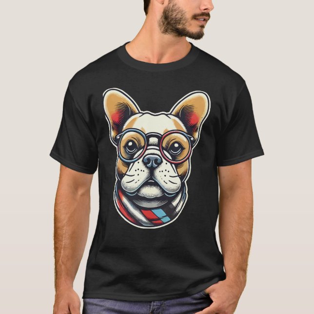 Camiseta BullDog francês com óculos e francês (Frente)