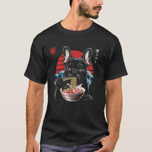 Camiseta Bulldog Francês Comendo Ramen Japonês Comida Japon