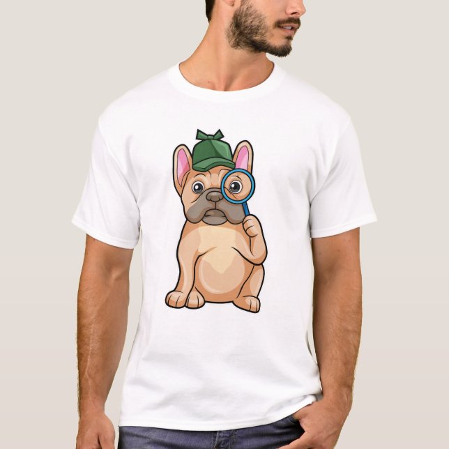 Camiseta Bulldog francês como Detetive com lupa (Frente)