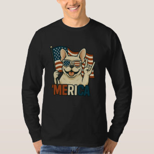 Camiseta Bulldog Francês Creme Merica Bandeira Americana 4 