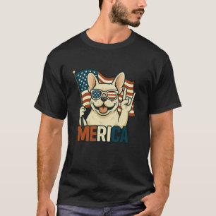 Camiseta Bulldog Francês Creme Merica Bandeira Americana 4 