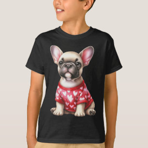 Camiseta Bulldog Francês Dia dos Namorados Coração Vermelho