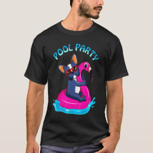 Camiseta Bulldog Francês Do Partido piscina No Flamingo Flo