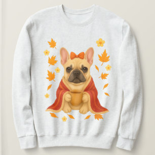 Camiseta Bulldog Francês em Cobertor Bebendo Café Cozy