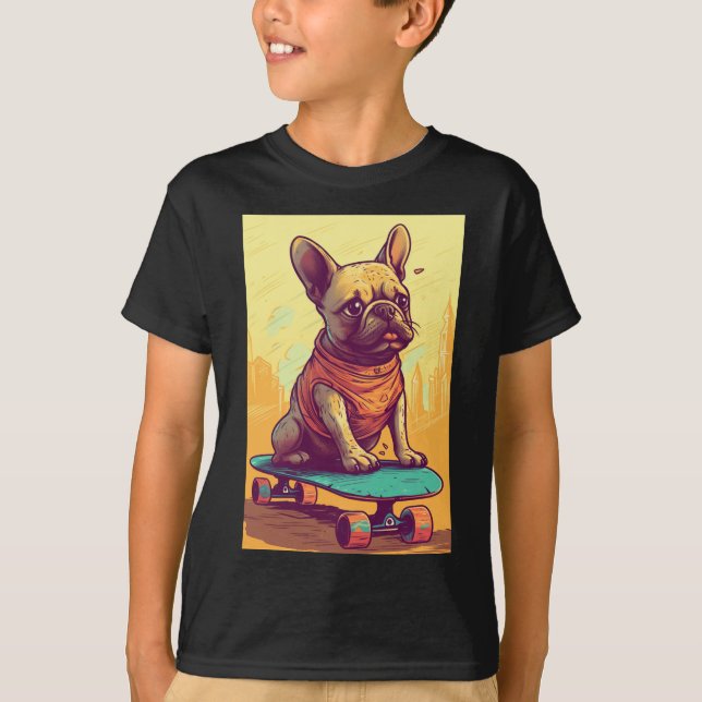 Camiseta Bulldog Francês em Skate (Frente)