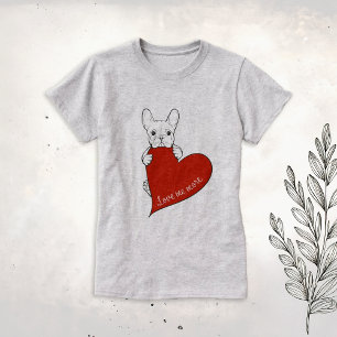Camiseta Bulldog Francês Fofo com um Coração Vermelho