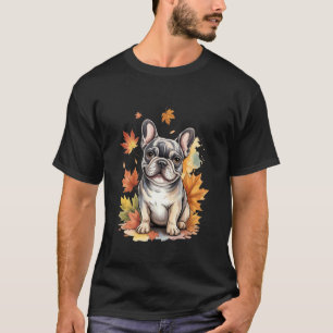 Camiseta Bulldog Francês Folhas de Outono Amantes de Cães H