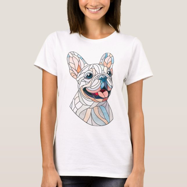 Camiseta Bulldog Francês - Frenchie - mosaico pastel (Frente)