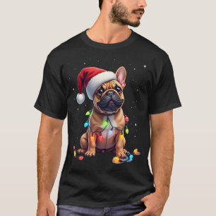 Camiseta Bulldog Francês Iluminação de Natal Papai Noel Bul