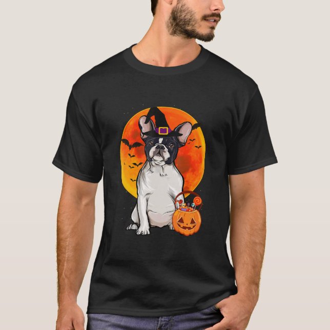 Camiseta Bulldog Francês Jack O Lanterna Pumpkin (Frente)