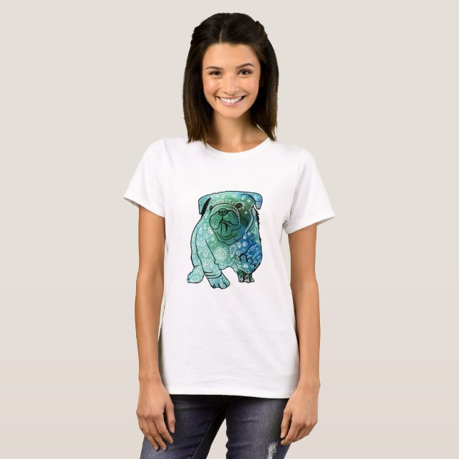 Camiseta Bulldog Francês Mandala Art Basic T Shirt, Branco (Frente Completa)