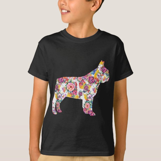 Camiseta Bulldog Francês Patterno de Flor Francês Bulldog (Frente)