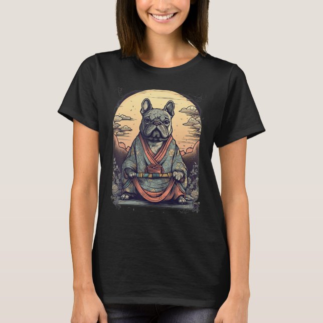 Camiseta Bulldog Francês Samurai Japonês Vintage (Frente)