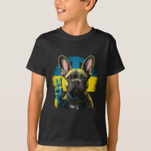 Camiseta Bulldog Francês Ucrânia Paz E Amor Bandeira Ajuda 