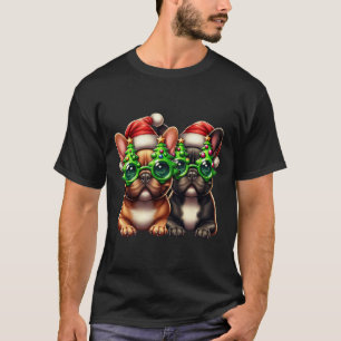 Camiseta Bulldog Francês Vestindo Árvore De Natal Homens Qu