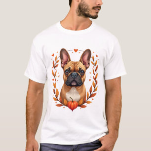 Camiseta Bulldog Francês Vintage com Coroa de Folhas de Out
