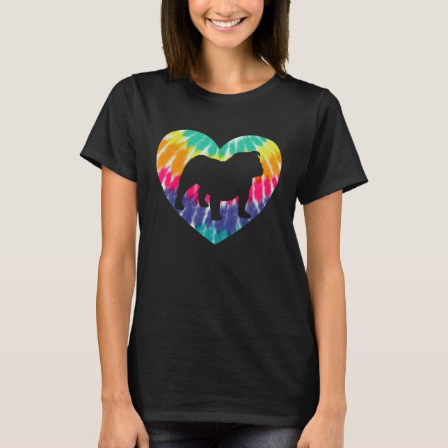 Camiseta Bulldog Heart With Tie dye Print For Bulldog Dog M (Frente)