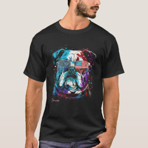 Camiseta Bulldog Inglês 4 de Julho Bandeira Americana EUA 